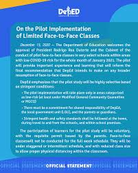 Education at local filipino schools is not likely to be of the standard most expats are used to. Official Statement On The Pilot Implementation Of Limited Face To Face Classes Department Of Education