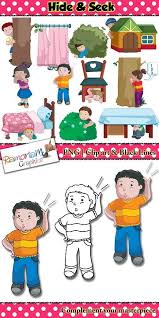 Cute Hide Seek Clip Art Kids Playing And Hiding Both Indoors And Outdoors Clip Art Kids Clipart Kindergarten Activities