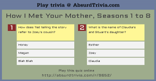 Whether you have a science buff or a harry potter fa. Trivia Quiz How I Met Your Mother Seasons 1 To 8
