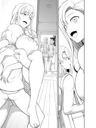 aiue oka, oikawa amane, oikawa ritsu, oikawa yuuki, family control,  highres, official art, 1boy, 3girls, between breasts, braid, braided  ponytail, breasts, feet, gluteal fold, head between breasts, huge breasts,  large breasts, leg