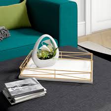 Nathan james nelson coffee table ottoman, living room entryway bench with faux leather tuft and matte iron frame, gray/black. Perfect For Ottoman Side Table Console Berry Ave Premium Ottoman Tray Chic Decorative Rectangular Serving Tray With Glossy Finish Polished Metal Handles Modern Practical Coffee Table Tray Home Kitchen