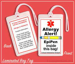 Epi Pen Laminated Bag Tag Personalized Allergies Asthma Kids Allergies