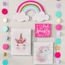 Hang Some Happy With Magically Cute Decor Featuring Everyone S Favorite Fantastical Creature Unicorn Room Decor Unicorn Bedroom Decor Girls Bedroom Unicorn