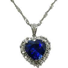 14k Vintage Blue Sapphire Heart Natural Diamond Halo Pendant Necklace Found At Www Rubylane C Diamond Heart Pendant Necklace Blue Sapphire Pendant Necklace