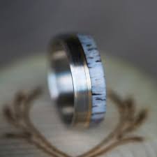 Tanner In Brushed Titanium With Elk Antler And 14k Gold Inlay Available In Titanium Silver Black Zirconium Damascus Steel 14k White Rose Or Yellow Gold Custom Wedding Rings Tungsten Wedding