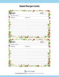 Free Printable Salad Recipe Cards The Cards Are Editable In Adobe Reader Download Them At Https M Recipe Cards Template Organize Recipes Cards Recipe Cards