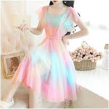 Rainbow Gradient Mesh Dress Se20839 Sanrense Girls Fashion Dress Fashion Dresss Korean Fashion Dress