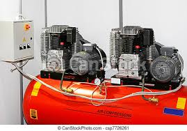 Basically, an air compressor is an engine that uses compressed air to convert electrical. Double Air Compressor Double Engine Air Compressor In Service Garage Canstock