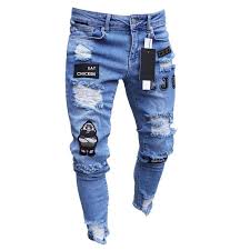 Stretchy Ripped Skinny Biker Print Jeans Denim Pants Pu27 In