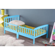 These beds often seen as modern are apt for your little girls. Bold Tones Classic Wooden Boys Girls Toddler Kids Bed Frame With Double Adjustable Guard Rails Light Blue With Mattress Included Qi003508b M The Home Depot