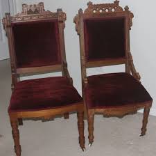 Two 1870 Antique Victorian Eastlake Walnut Parlor Chairs Burgundy Velvet Seats Eastlakevictorian Unknow Eastlake Furniture Parlor Chair Victorian Furniture