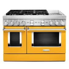 Kitchenaid 48 Inch 6 3 Cu Ft Smart Double Oven Dual Fuel Range With True Convection In Y The Home Depot Canada