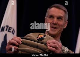 The new commander of U.S. Special Operations Command, Army Gen. Richard D.  Clarke, speaks after taking command from U.S. Army Gen. Raymond A. Thomas  III, Tampa, Florida, March 29, 2019 Stock Photo