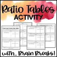 Ratio Tables Activity Or Practice Ratio Tables Math Facts Brain Breaks