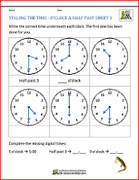 Telling Time Worksheets Oclock Half Past 1 In 2020 Time Worksheets Telling Time Worksheets 1st Grade Math Worksheets