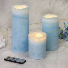 Set Of 3 Blue Flameless Candles Battery Operated Led Pillar Candle Lights With Remote Timer 4 6 8 Led Pillar Candle Pillar Candles Flameless Candles
