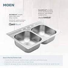 One side of the sink (typically the side facing the kitchen) is flattened and the opposite side (where the faucet sits) is rounded. Moen Gs201963bq 2000 Series 25 Inch 20 Gauge Drop In Single Bowl Stainless Steel Kitchen Sink 3 Hole Featuring Quickmount Buy Online At Best Price In Uae Amazon Ae
