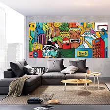 Graffiti Style Colorful Painting Living Room Wall Decor Etsy Horizontal Wall Art Graffiti Style Art Extra Large Wall Art