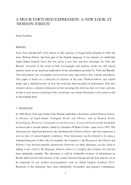 Pdf A Much Tortured Expression A New Look At Hobson Jobson