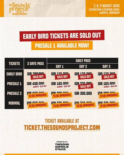THE SOUNDS PROJECT Vol.9 IS COMING! 🎶 Neck Deep, JET, Nusantara Beat dan  puluhan musisi lokal siap mengguncangkan panggung pada 7,8,9 Agustus 2026  di Ecovention Ecopark Ancol 🚀🔥 Tiket udah mulai SOLD