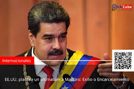 EE.UU. plantea un ultimátum a Maduro: Exilio o Encarcelamiento El gobierno  de Estados Unidos ha lanzado un ultimátum a Nicolás Maduro, exigiendo su  salida del poder en Venezuela antes del 5 de