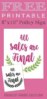 Free Printables All Sales Are Final Garage Sale Signs Printable Signs Free Yard Sale Signs Garage Sale Printables