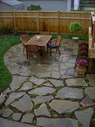 Natural Stone Patio Different Applications To Designate Seating Area And Walkway Patio Stones Backyard Backyard Patio