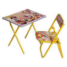 The table has a padded, blue vinyl cover that makes clean up time a breeze. Plastic And Iron Foldable Kids Study Table Chair Set Rs 550 Set Id 20578029155