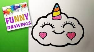 Draw a ragged outline of the cloud going around the shape suggested by the ovals. How To Draw A Cute Unicorn Cloud Super Easy Youtube