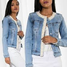 Biete ein trendiges jeansjäckchen mit reißverschluss und strassapplikationen von together. Damen Denim Jeans Jacke Helles Jacket Glitzer Perlen Ubergangsjacke Vintage Ebay