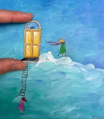 Tiny Original Painting Fantacy Art Ladder Sky Ladder Doorway Door Painting Climbing The Ladder Original Paintings Painting Painted Doors