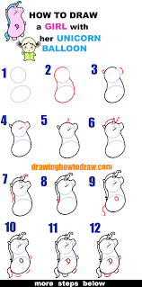 Learn how to draw a baby unicorn with this easy video. How To Draw A Cute Cartoon Kawaii Girl With Her Unicorn Balloon Easy Step By Step Drawing Tutorial For Kids How To Draw Step By Step Drawing Tutorials