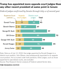 More than 600 judges sit on district courts, almost 200 judges sit on courts of appeals, and 9 justices make up the supreme court. Trump Has Shaped Supreme Court And Many Other Federal Appeals Courts Pew Research Center