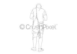drawing of a person standing at a table. Black Line Art Sketch Of A Man Is Standing With Stock Vector Crushpixel