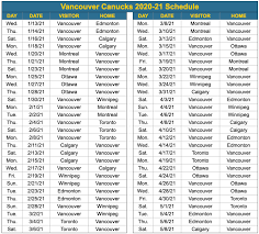 We'll never pass along your email address to spammers, scammers, or the like. The Canucks 2020 21 Schedule Features Few Back To Back Games Vancouver Is Awesome