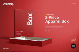 Rectangular advanced thin box mockup which allows designers to showcase their packaging design in a realistic manner with various scenes. 2 Piece Apparel Box Mockup Set Box Mockup Mockup Bag Mockup