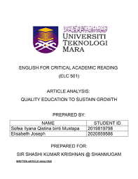 Maybe you would like to learn more about one of these? Written Article Analysis Quality Education To Sustain Growth English For Studocu