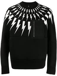 Black And White Lightning Bolt Sweater Neil Barrett Lightning Bolt Print Sweatshirt Black In 2019 Printed Sweatshirts Neil Barrett Lightning Bolt