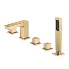Faucet gold brass bathroom taps & thermostats. Jade Bath Kamila Double Handle Deck Mounted Roman Tub Faucet In Brushed Gold 8509 00 16 The Home Depot