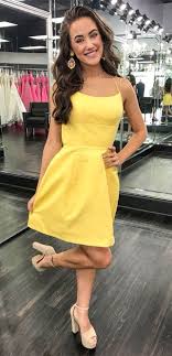 Simple Yellow Stain Short Graduation Party Dress For Junior Cheap Cocktail Dresses For Teens Hoco Dres Simple Cocktail Dress Dresses Cocktail Dress For Teens