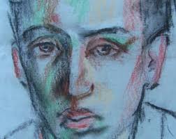 Classical Mid-century Male Portrait Drawing, Framed Original Wall Art, Men  in Glasses, Hilda Bourgeois Daly