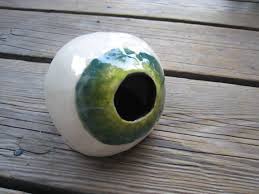 Eyeball Betta Cave Ceramic Fish Hide Small Aquarium Decoration Ceramics And Pottery Creepy Garden Art Green Evil Eye Ceramic Fish Ceramic Eye Betta