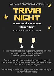 Take our fun quiz to see if you really know crossfit? 20 Mile Crossfit Hey 20 Mile Crossfit We Miss Your Faces So Let S Change That K Join Us This Friday For A Virtual Happy Hour Trivia Night The Rules Are