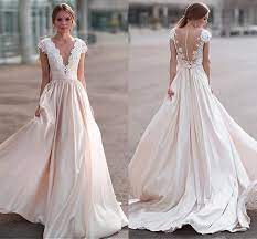 A Line Short Sleeve Blush Wedding Dress Gaun Pengantin Brokat Gaun Perkawinan Gaun Pengantin Berlengan