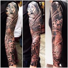 Black And White Koi Fish Tattoo Sleeve Black Ink Koi Fishes Tattoo On Full Sleeve Sleeve Tattoos Full Sleeve Tattoos Half Sleeve Tattoo