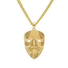White anonymous mask on white background. 18k Gold Anonymous Mask Pendant Lordrich Jewelry