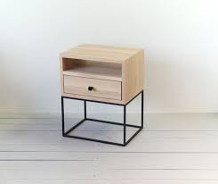 White Oiled Nightstand With Black Legs Mid Century Style Solid Oak And Metal Legs Nightstand Bedside Noid-03-02 Bedside Table Design Oak Bedside Tables Mid Century Style