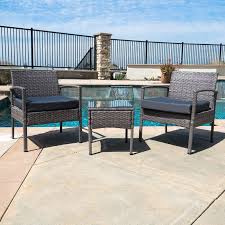 Amazon Com Belleze 3pc Patio Outdoor Wicker Furniture Outdoor Set Backyard Rattan Cushion Seat Set Chairs Co Garden Furniture Sets Rattan Furniture Set Patio