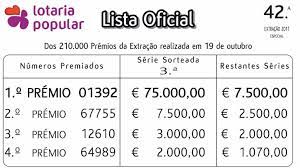 conhecidos os numeros da lotaria popular 42 ª extracao