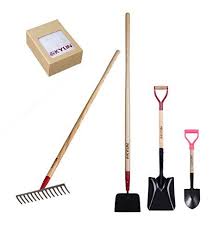 Kylin 5piece Highend Ash Wood Longhandled Garden Tools Set Include Forged Scraper Level Head Rake Square Point Shovelm Garden Tool Set Garden Tools Ash Wood
